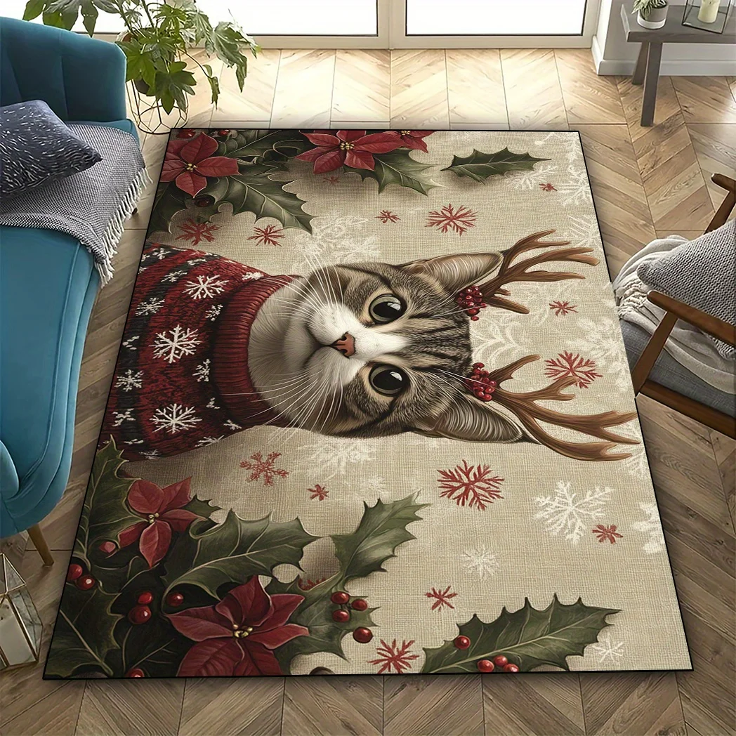Lovely Christmas Doormat Cute Cat Reindeer Antler Carpet Luxury Living Room Bedroom Front Door Welcome Entrance Floor Mat New