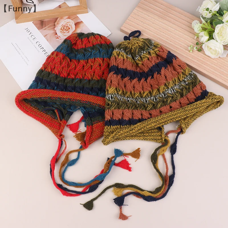 Women Winter Knitted Cap Plush Ball Decor Elastic Thick Hollow Out Beanie Soft Warm Regular Fit Ear Protection Lady Winter Hat