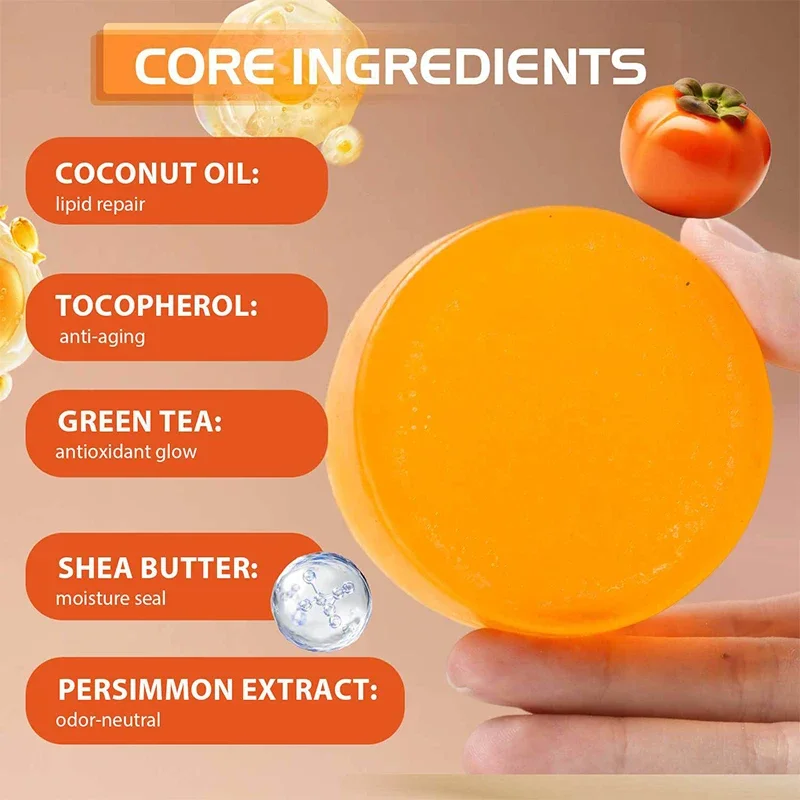 100g Persimmon Soap Bar Natural Handmade Facial Body Cleansing Soap Moisturizing Nourishing Gentle Exfoliating Daily Skincare