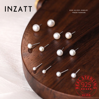 INZATT Real 925 Sterling Silver 3/4/5/6/7/8MM Pearl Mini Stud Earrings for Women Classic Fine Jewelry Light Luxury Accessories