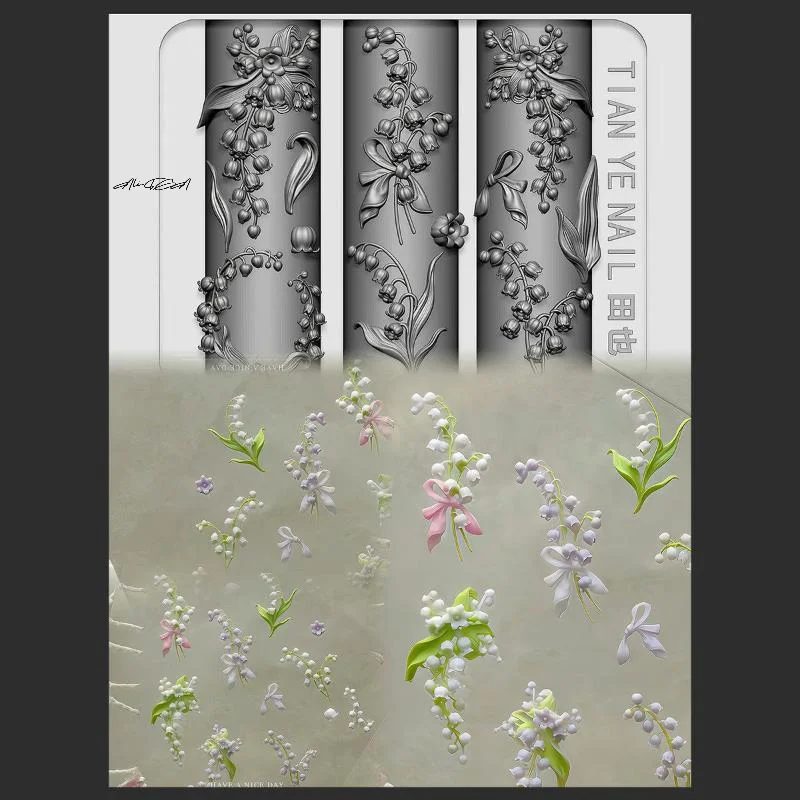 سلسلة الزهور ثلاثية الأبعاد منحني مسمار الفن العفن DIY عالية شفافة قوالب الأظافر زنبق الوادي زهرة اللوتس تصميم مسمار ديكور فني
