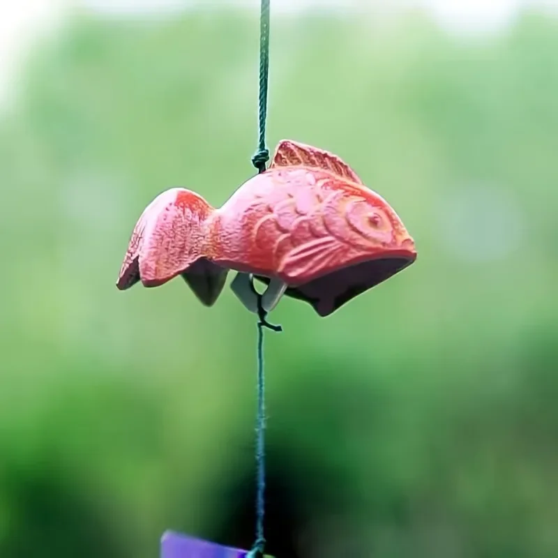 Cast Iron Japanese Koi Fish Wind Chime Small Outdoor Feng Shui Temple Bell Garden Lawn Patio Decor Battery Free No Power Needed