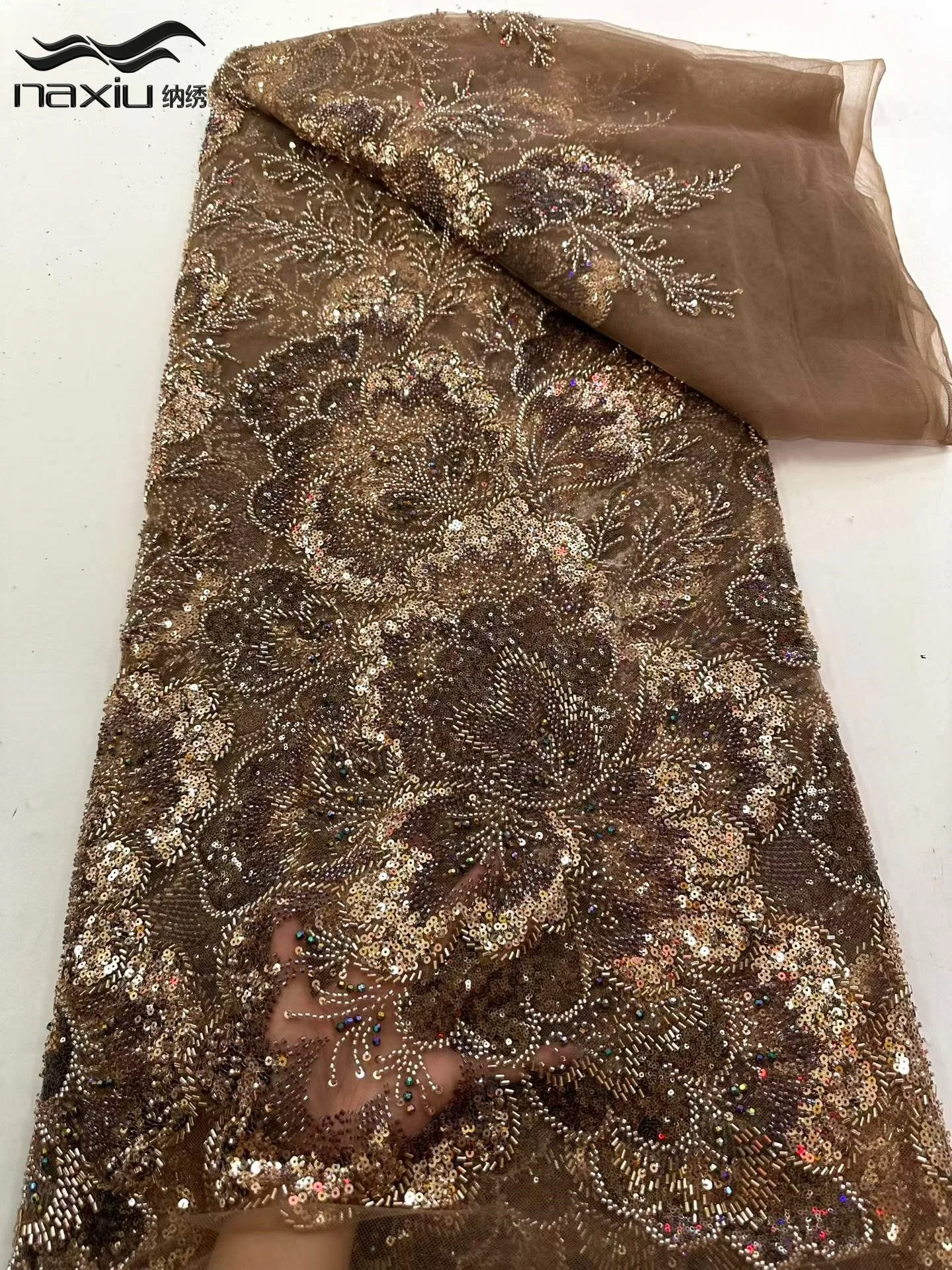 

Madison 2026 Luxury Nigerian African Beaded Lace Fabric High Quality Sequins Embroidery French Lace Fabric for Sewing Dress