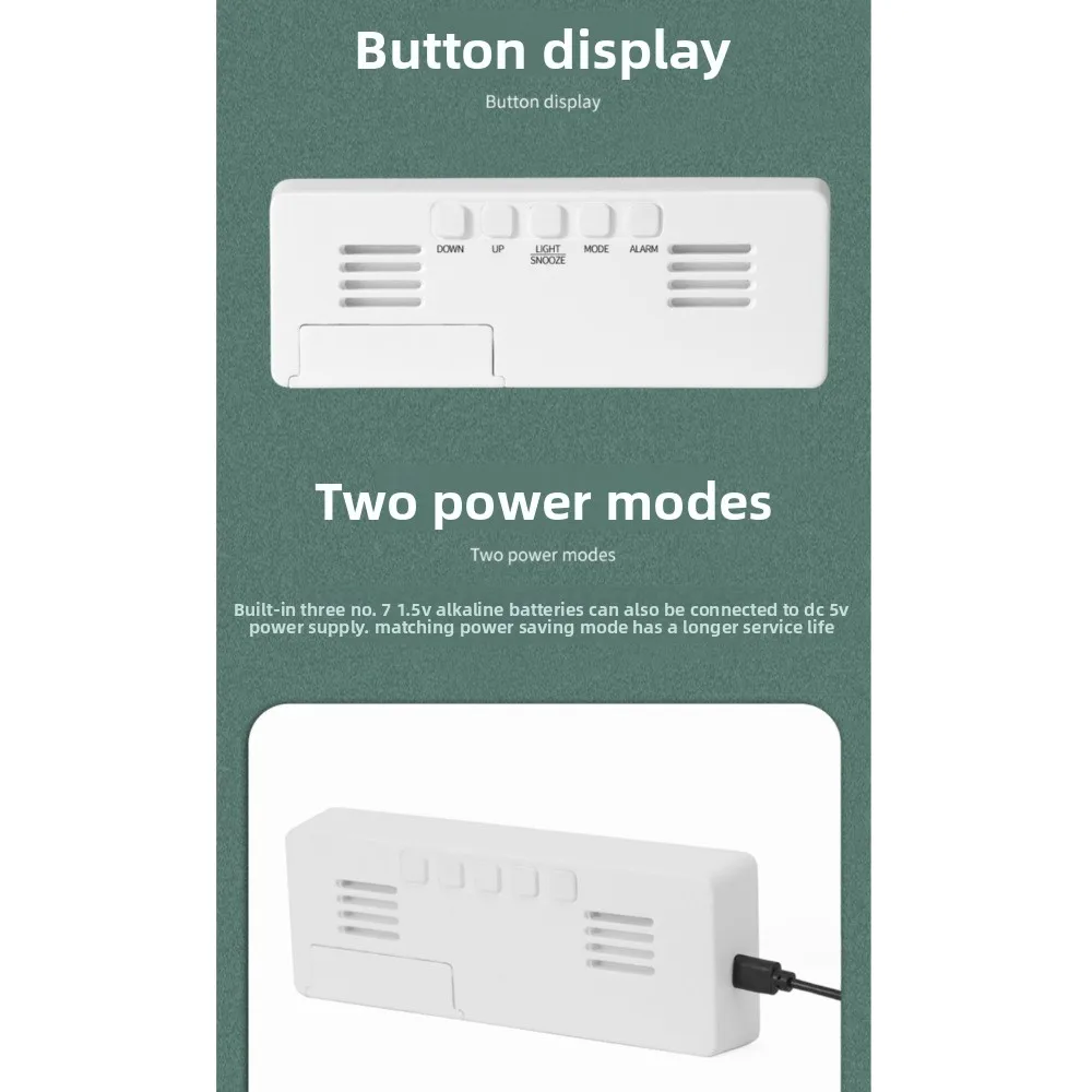 متعددة الوظائف LED المنبه المزدوج غفوة عرض درجة الحرارة ساعة إلكترونية التحكم الصوتي سطوع قابل للتعديل