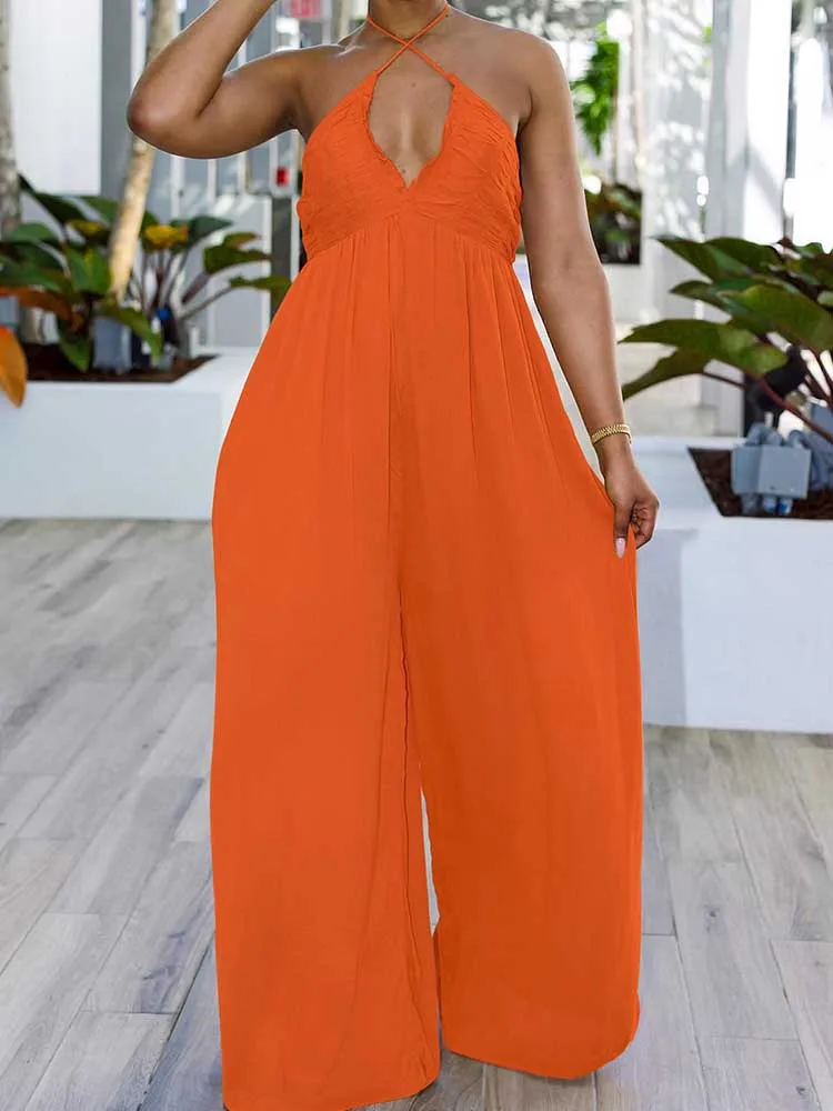 Rugloze Jumpsuit Voor Dames Zomer Solide Coloe Eendelig Jumpsuits Wijde Pijpen Broek Strandstijl Sexy Strapless Jumpsuits Curves