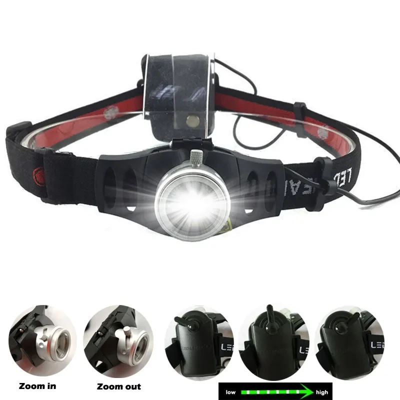 Q5 LED Headlamp Mini Zoomable High Bright Light for Hiking Fishing AAA Battery