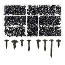 340pcs Black Self-tapping Screw Pan Head PWA Cross Round Head With Washer Cushion M3 M3.5 M4