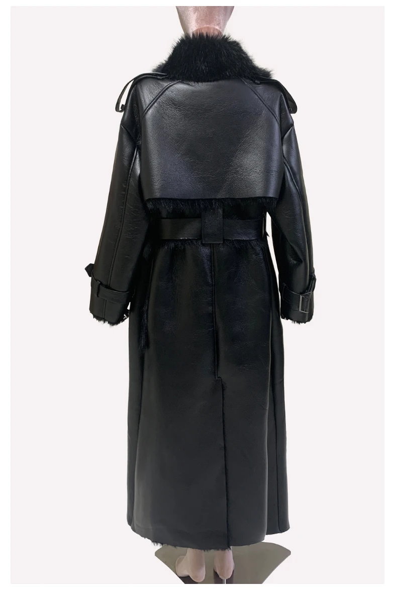 Nerazzurri Winter Long Oversized Thickened Warm Black Fluffy Faux Sheepskin Coat Women Double Breasted Loose Furry Overcoat 2024