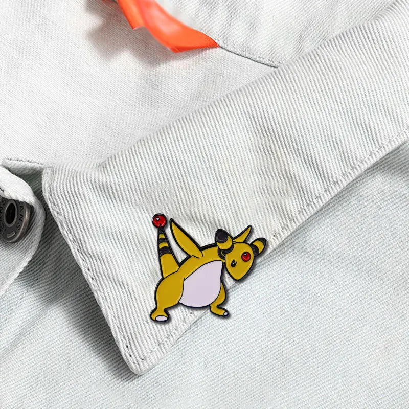 Pokemon Ampharos Hard Enamel Pins Collect Kawaii Dinosaur Metal Cartoon Brooch Backpack Hat Bag Collar Lapel Badges