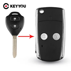 KEYYOU custodia a 2 pulsanti pieghevole a distanza per telecomando per Toyota Camry Corolla Yaris Hilux Cover per chiave con telaio in metallo lucido