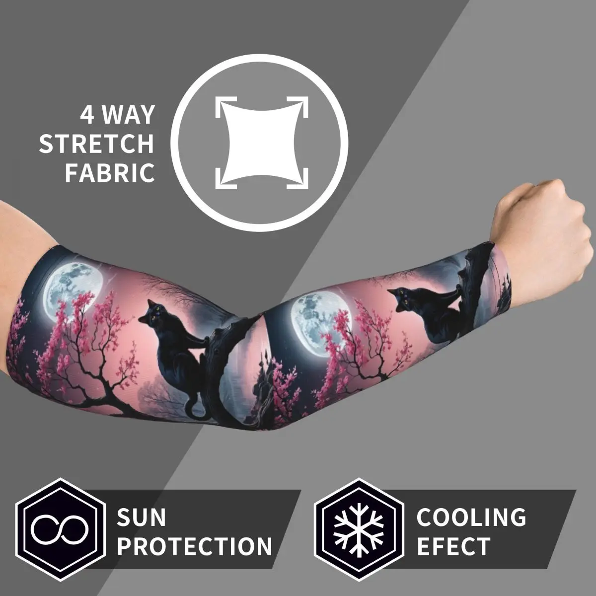 لطيف القطة السوداء أكمام أذرع تبريد الرجال النساء الشمس الأشعة فوق البنفسجية حماية الوشم التستر الرياضة التبريد ركوب الدراجات