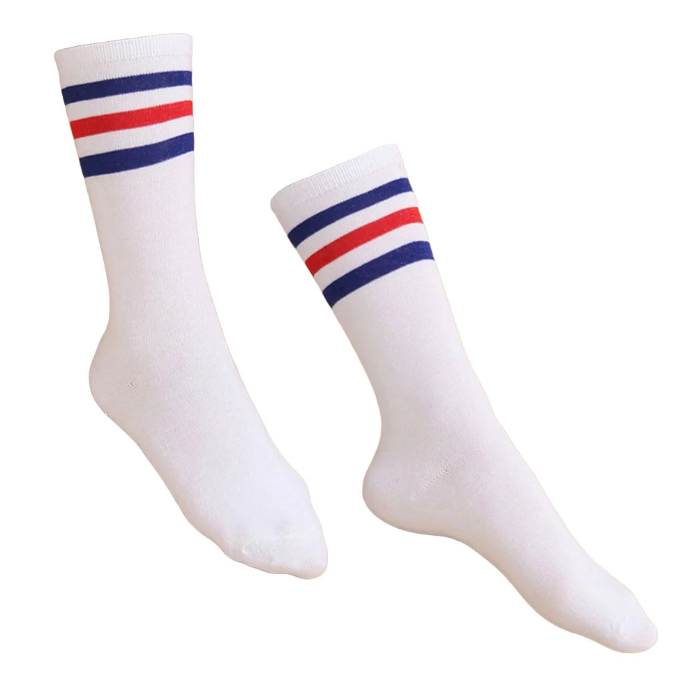 

Pair of Long Socks with 3 Bars Stockings Breathable Cotton Long Socks for Size S (White) Cotton Socks