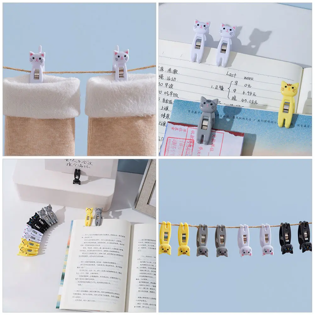 12Pcs Cute Cat Multi-Functional Memo Clips Plastic Note Photo Clothes Clips Windproof Cat Memo Clip Plastic Clip