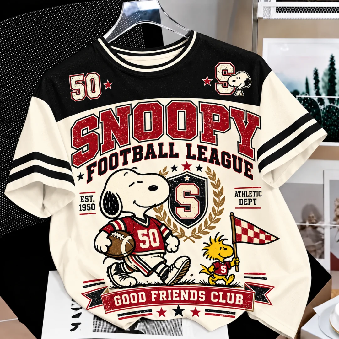 Vintage Snoopy University League T Shirt Men Women Retro Graphic Tee Raglan Short Sleeve Casual Streetwear Unisex Kids Tops
