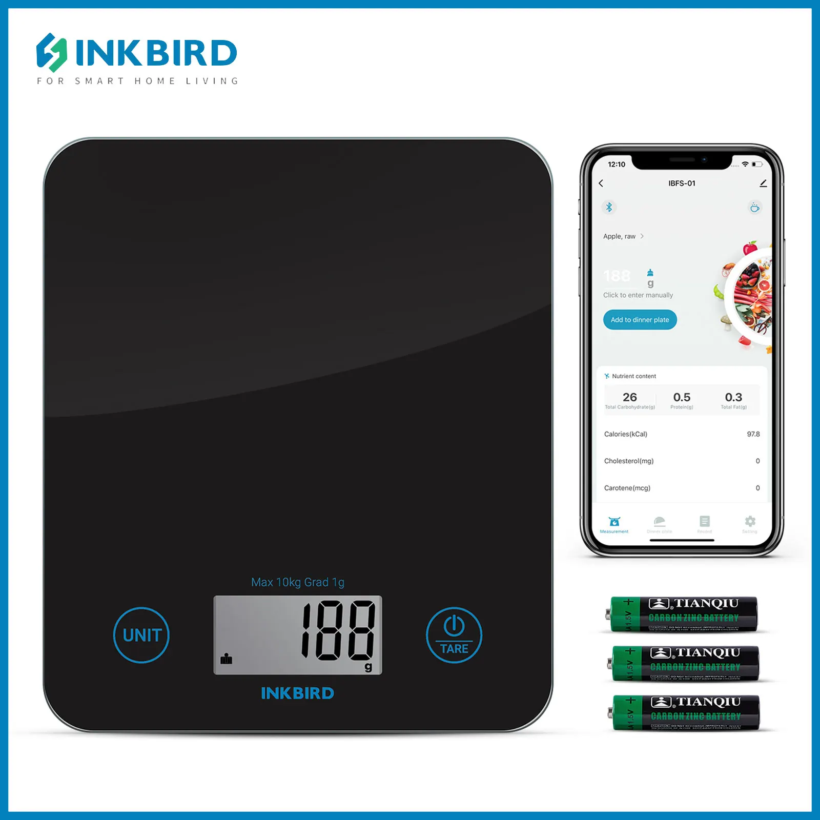 

INKBIRD IBFS-01 Smart Food Scale Digital Bluetooth-Compatible Kitchen Scale for Fitness People, Cookers, Bakers, Dessert Chefs