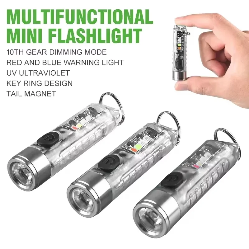 Outdoor Strong Light LED Flashlight Mini Portable Keychain Light USB Charging Magnetic Suction Super Bright Emergency Warning L