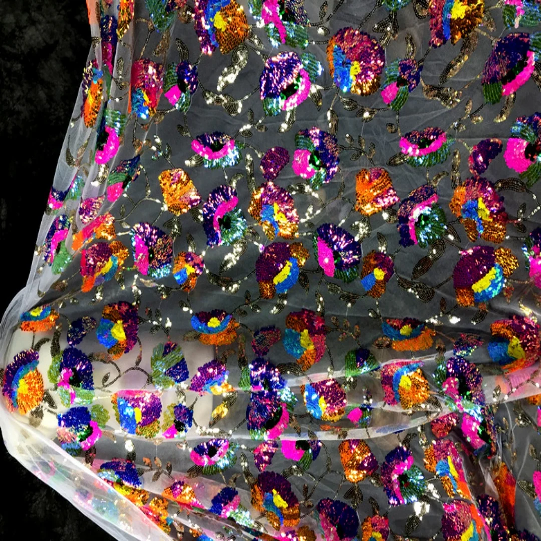 0.5 متر عرض 51.18 بوصة قماش تول أبيض ترتر زهري قماش دانتيل ثلاثي الأبعاد ، لفستان حفلة موسيقية الزفاف بنفسك #6