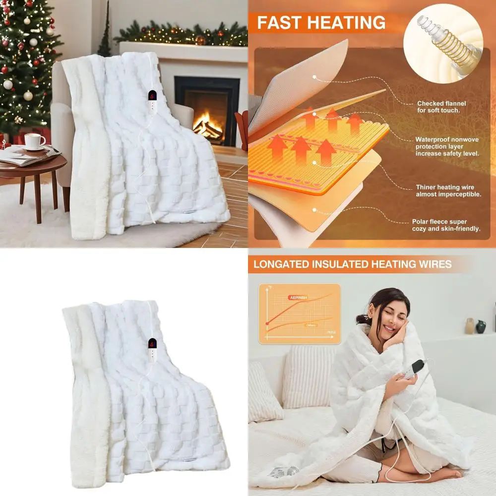 

Dual Control Flannel Electric Blanket with 6 Heat Settings, 10 Timer Options, ETL Certified, Soft & Thick, White, 84x90