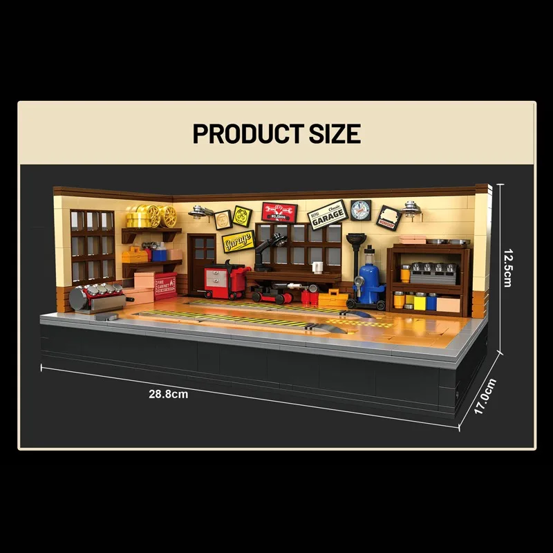 New Street View Building Blocks Retro รถซ่อม Workshop ยกแพลตฟอร์มชุดอิฐประกอบปริศนาของเล่นเด็กของขวัญวันเกิด