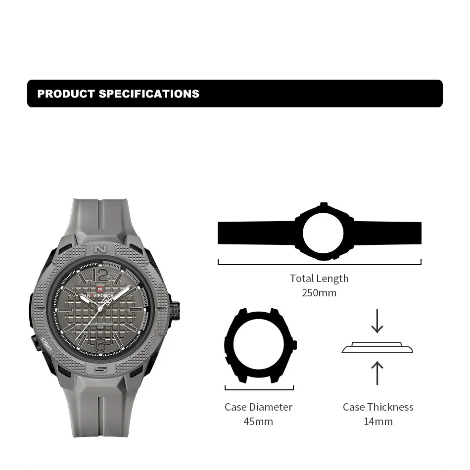 Novo naviforce masculino quartzo relógios de pulso relógio esportivo 5atm à prova dwaterproof água moda cronógrafo tpu straprelogio masculino presentes