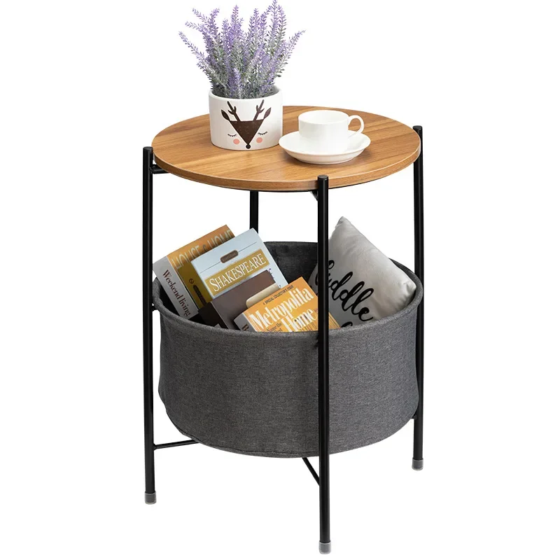 Nordic Simple Side Table Sofa Corner Table Ins Black Walnut Metal Light Luxury Round Cloth Storage Bag Small Coffee Table