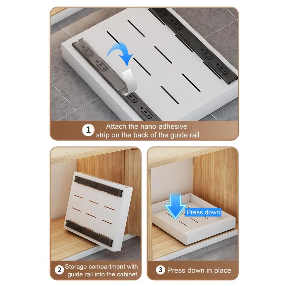 

No-tightening Cabinet Rack Heavy Duty Storage Drawer Organizer with Self-adhesive Stripe for Seasoning Spice Caddy Small Stuffs