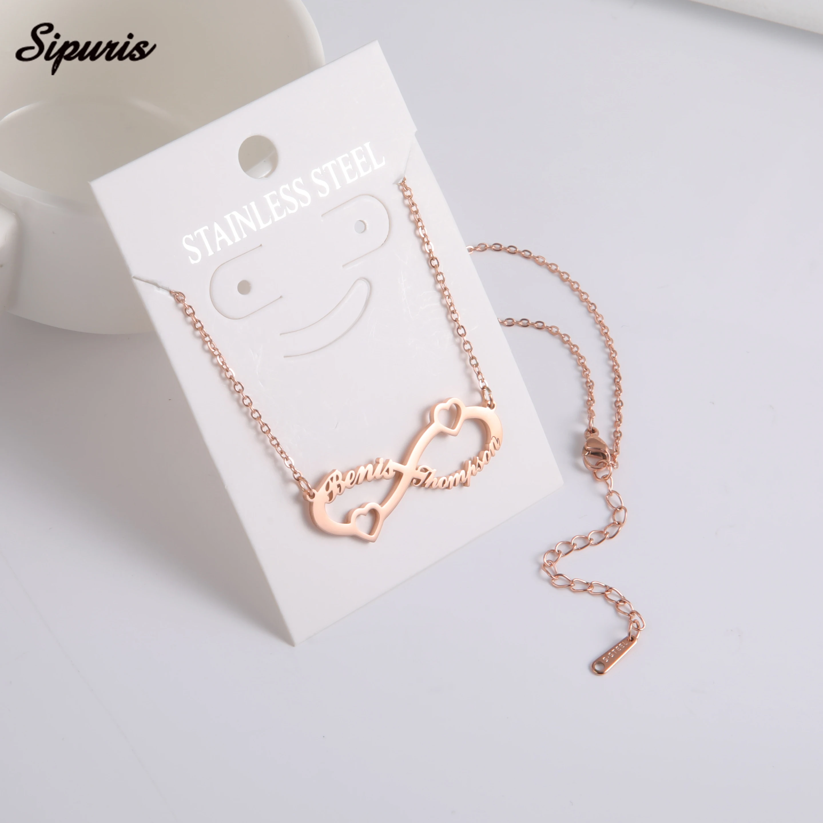 Sipuris-collar con colgante de símbolo infinito para mujer, nombre personalizado, collares de acero inoxidable personalizados, joyería