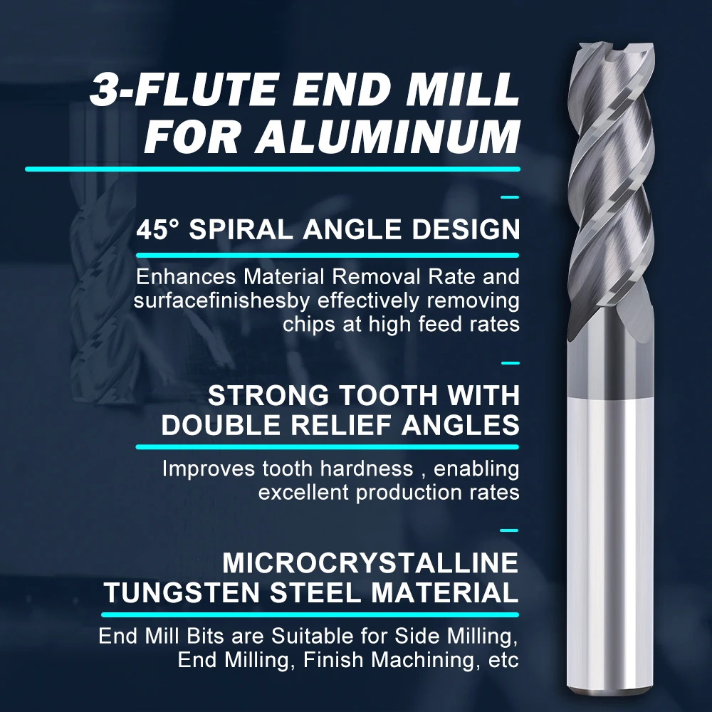 XUCHUAN Fräser 1-12mm 3-Schneiden Hartmetall-Schaftfräser CNC-Fräser Fräswerkzeug zum Schneiden von Aluminium, Kupfer und Metall – Detail 3