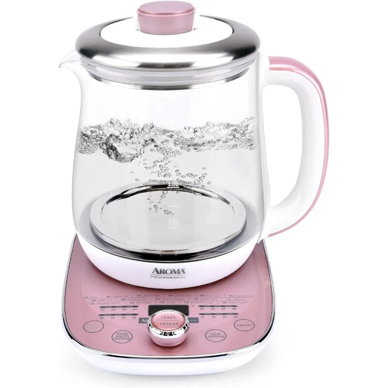 

Aroma Professional AWK-701 16-in-1 Nutri-Water, Green, Fruit, Flower Tea, Coffee, Multi-Use Kettle, Delay Timer, 1.5L, Pink