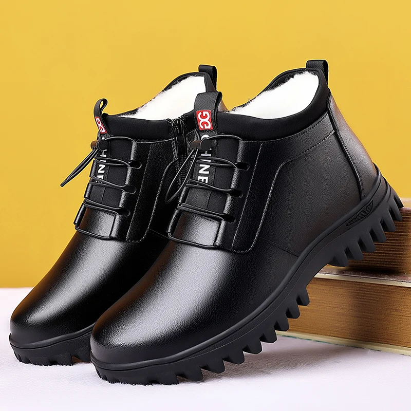 

Новые мужские зимние ботинки из натуральной овчины с высоким берцем, зимняя толстая теплая обувь на флисовой подкладке