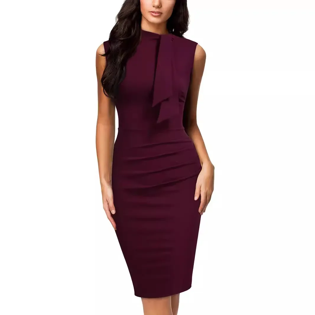 

Spring Elegant Women Green Slim Midi Dress 2025 Spring Summer Fashion O-neck Sleeveless Chic Pleated Dress Causal Party Dress