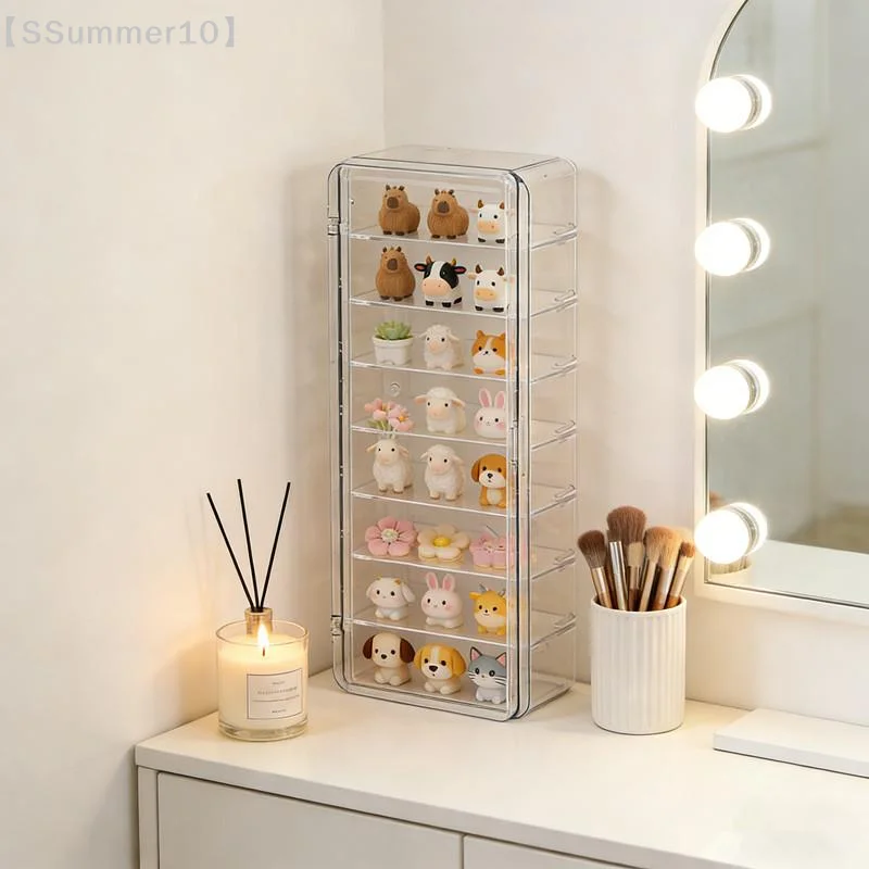 【SSummer10】Mini Acrylic Dustproof Flip Cover Display Stand-Figure Storage Box Desktop Organizer for Jewelry Accessories【SS】