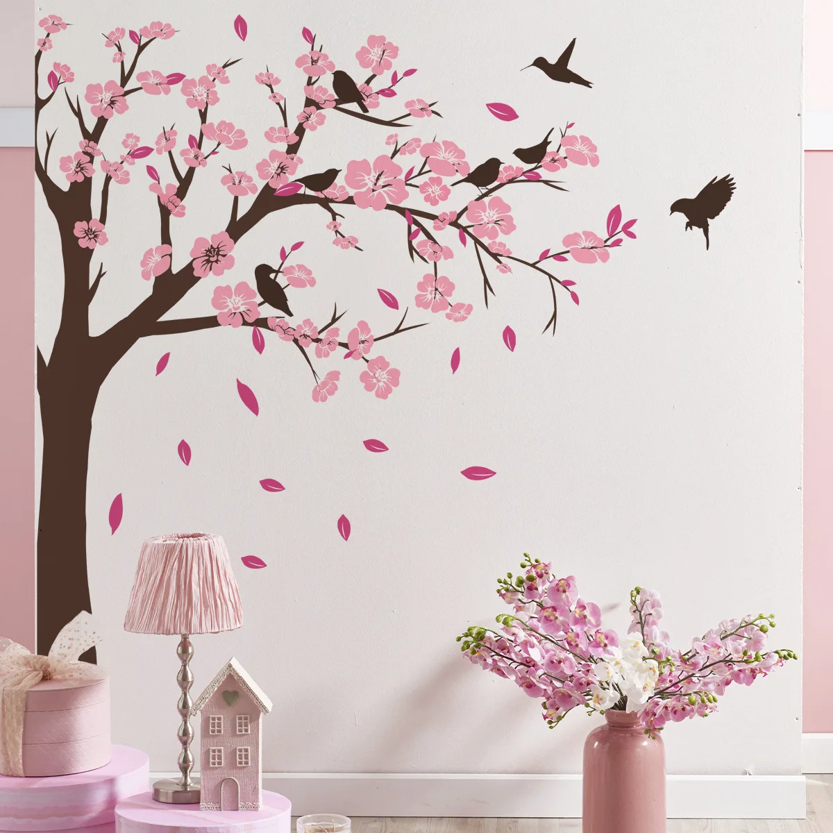 

2pcs Big Tree Peach Blossom Leaf Wall Stickers Living Room Study Background Wall Home Decoration Wall Stickers Wallpaper Ms2267