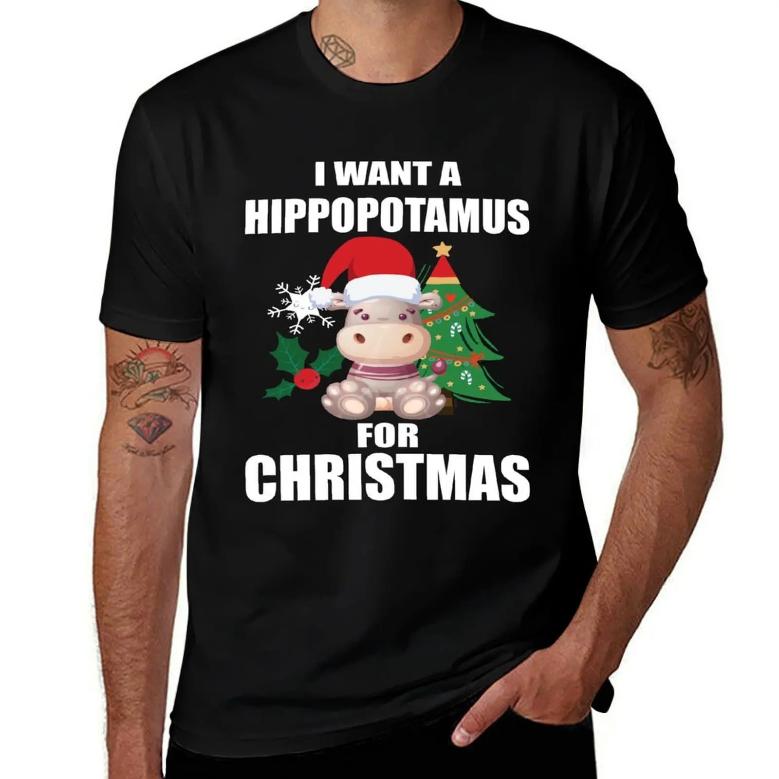 I Want A Hippopotamus For Christmas T-Shirt Basic Breathable Solid Color T-Shirt