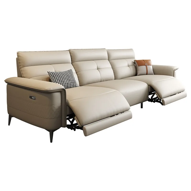 Leather sofa Italian living room cinema small apartment straight three-person electric multi-function