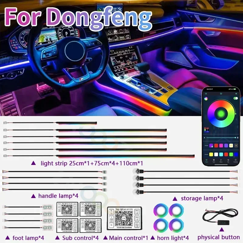 RGB 22in1 Car Interior Acrylic Car Ambient Lights For Dongfeng DFSK DFM h30 corss t5l glory s30 sx5 580 f507 ax7 Car Accessories