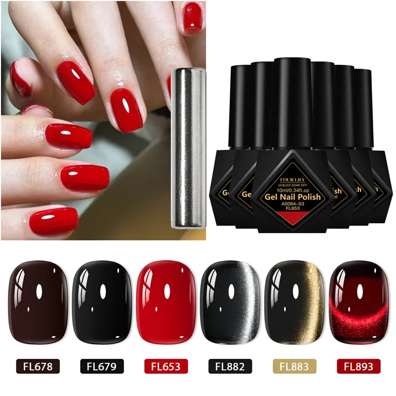 

7pcs 10ml Red Black Cat Magnetic Gel Nail Polish Set Glass Beads Magnetic Semi Permanent Soak Off UV Varnish Nail Supplies DIY