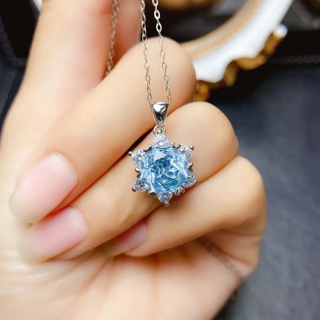 

ZECAA Jewelry Woman Topaz Necklace Pendant With Natural Blue Topaz Stone 10*10mm Lady Topaz Pendant Jewelry For Topaz Jewelry