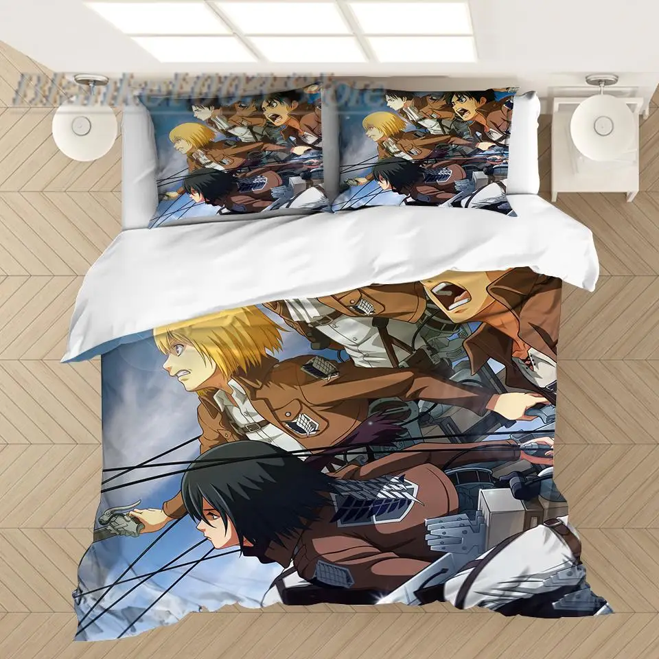 3D Printed Bedding Set Duvet Covers Anime Attack on Titan Pillowcases Comforter Bedding Set Bedclothes Bed Linen (NO sheet)