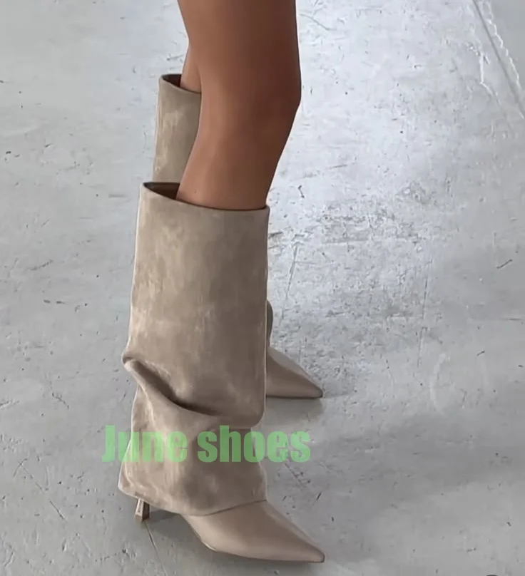 

Lady Pointed Toe Turn-Over Knee Boots Stiletto Heel Suede Footwear Sexy Daily Office Lady Dress Fall Boots Suede Causal Vintage