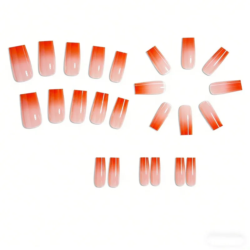 Orange Gradient Press on Nails Elegant Skin Brightening Fresh Citrus Manicure Style 24Pcs Sweet Fashionable Fake Nail Tips view 5