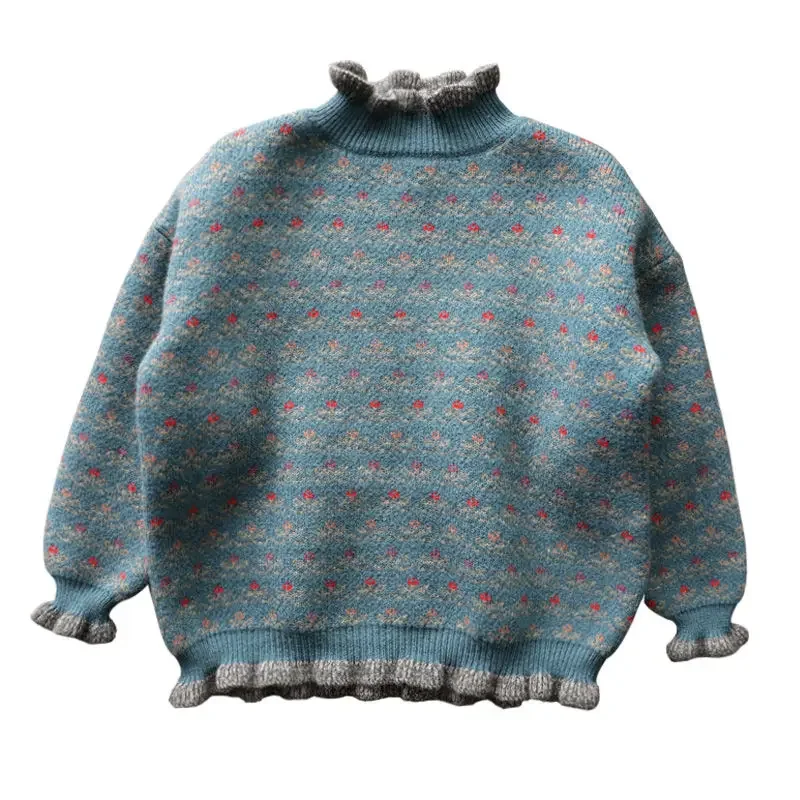 Autumn Winter girls Pullover Sweater Kids flowers Knitting Sweater Children cardigan girl Tops Outfit Clothing 10 12 14 years