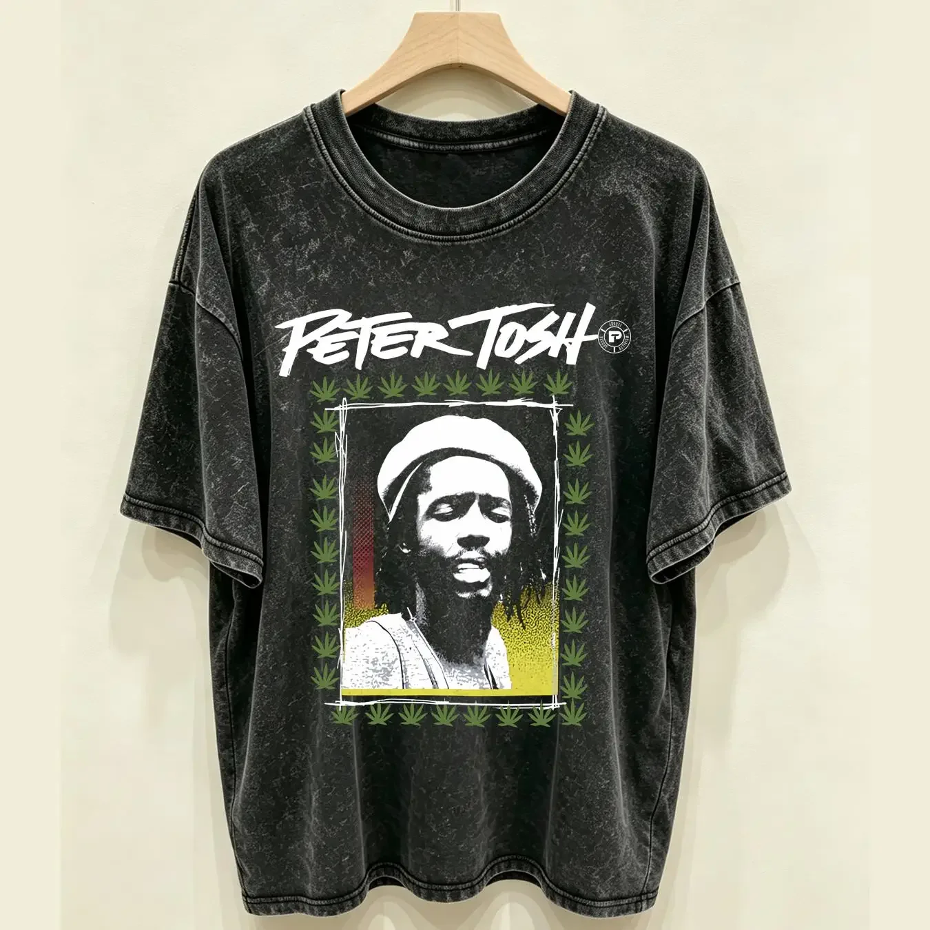 washed T Shirt Peter Tosh Leaf Frame Black long or short sleeves vintage Washed Comfortable designer clothes Stretched Stylish