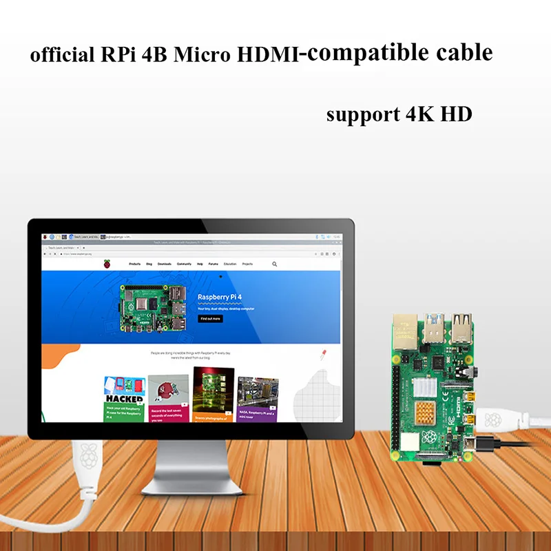 Cable Micro compatible con HDMI para Raspberry Pi 4, Cable oficial 4Kp60, línea de Video blanca diseñada para Raspberry Pi 4 Modelo B 4B