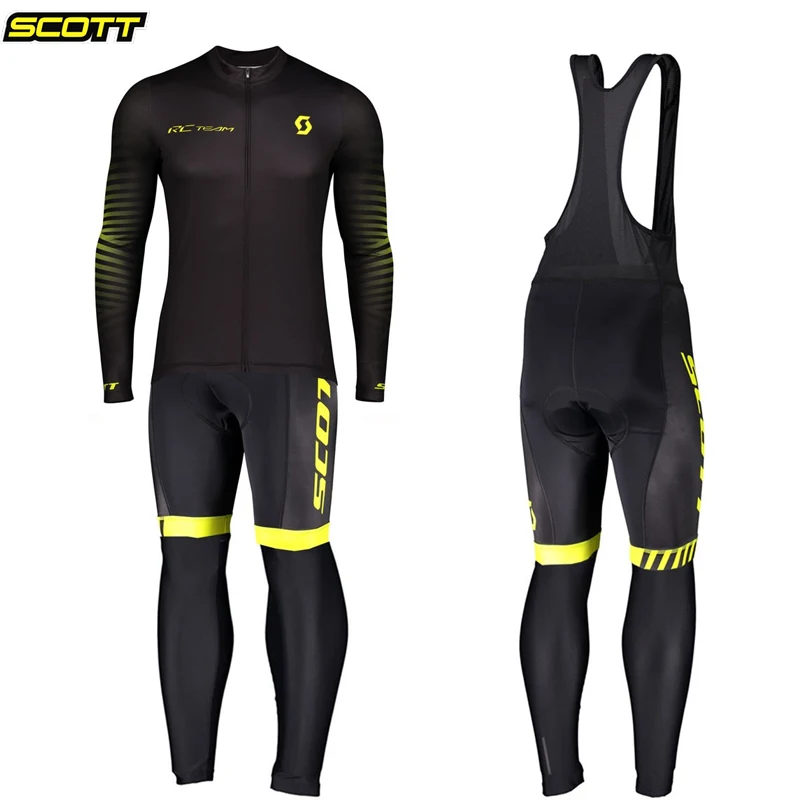 SCOTT Cycling Jersey Man Long Sleeve Pants Set Maillot Skinsuit Men Men\'s Wear Bicycles Clothing Bib Autumn Suit Bicycle Padding