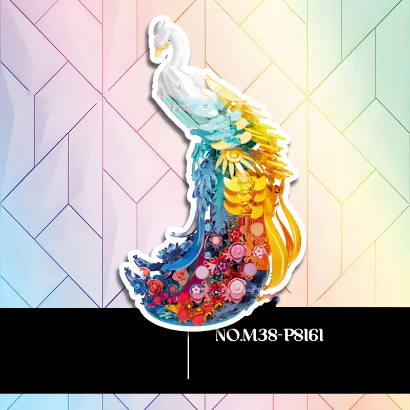 Idea Birds Image Building Block Flower Rainbow Peacock Construction Model Brick Educational Toys Collection With Light For Gifts