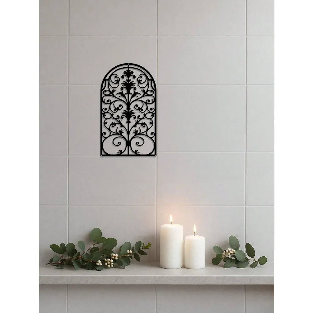 ديكور حائط معدني مزخرف عتيق من WindowArt - نمط إطار النافذة، فن الباروك الريفي، لهجة منزلية انتقائية حديثة