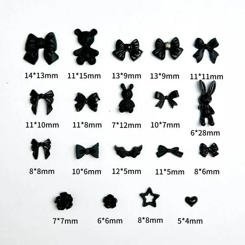 50PCS Multiple Style Black Bows Rose Nail Art Decorations Resin Mini Heart Star Dark Style Nail Charms  Handmade DIY Manicure