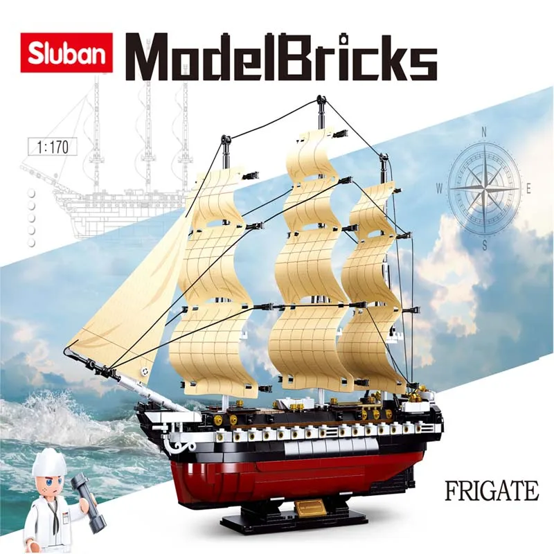 

Sluban Building Block Toys USS Constitution IX-21 Frigate 1118PCS Model Bricks B0836/B1186/B1187 Compatbile With Leading Brands