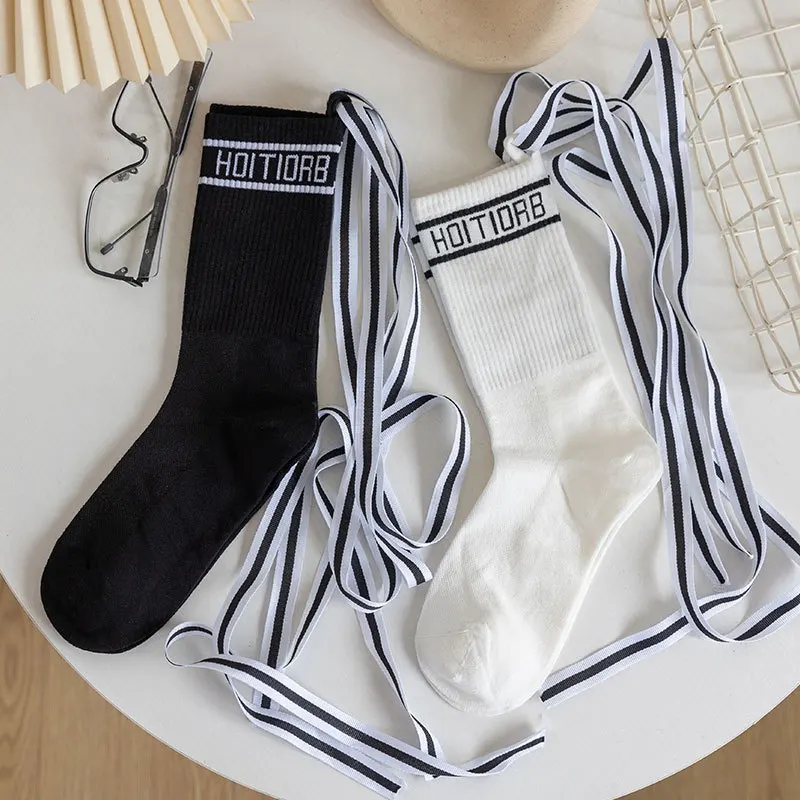 New Women's Stocking Strap Design Detachable Mid-tube Socks Letters Fashion Casual Calf Thin Cotton Socks for Girls Four Seasons